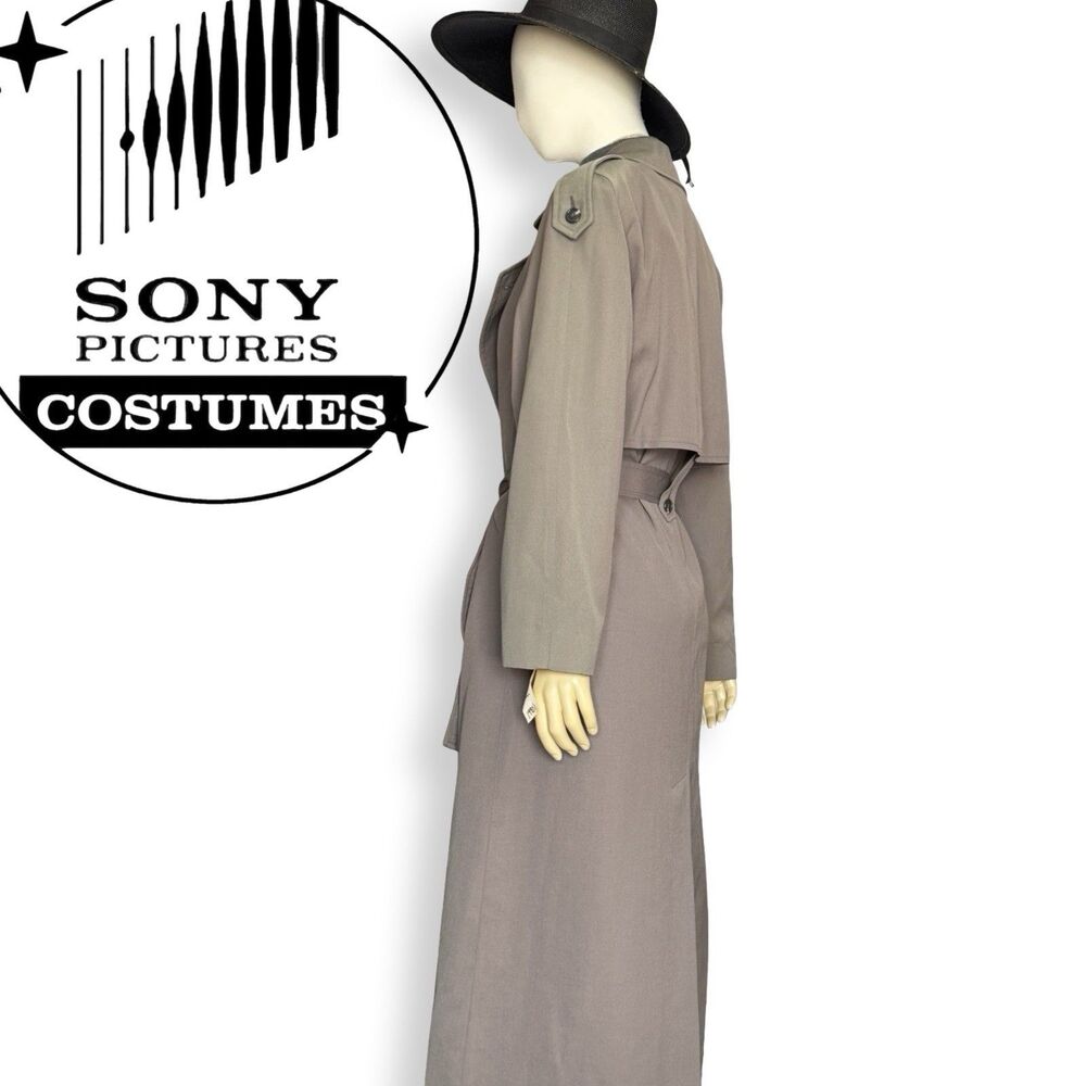 Vintage 1990s Saville Iridescent Taupe Belted Trench Coat Duster L Sony Pictures